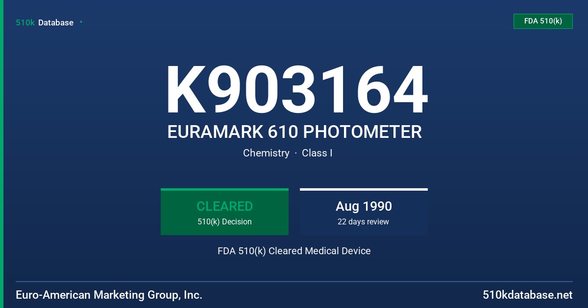 K903164 EURAMARK 610 PHOTOMETER FDA 510(k) Cleared Medical Device