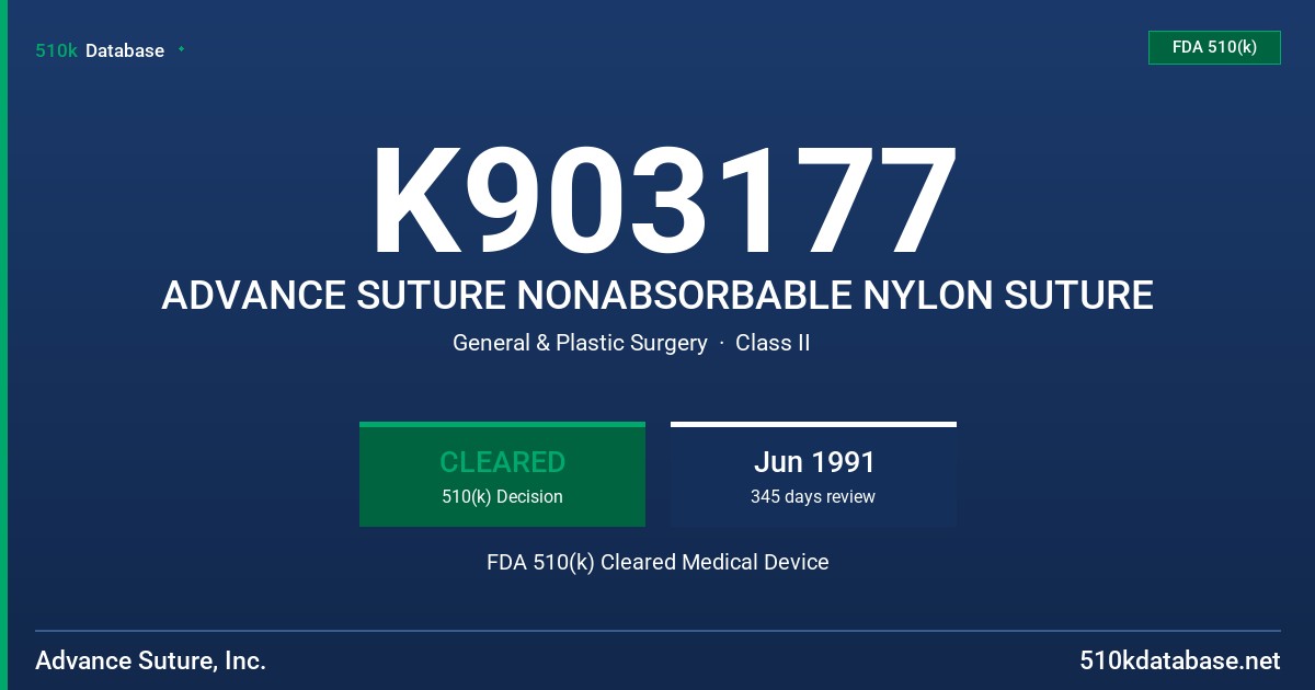 K903177 ADVANCE SUTURE NONABSORBABLE NYLON SUTURE FDA 510(k) Cleared Medical Device