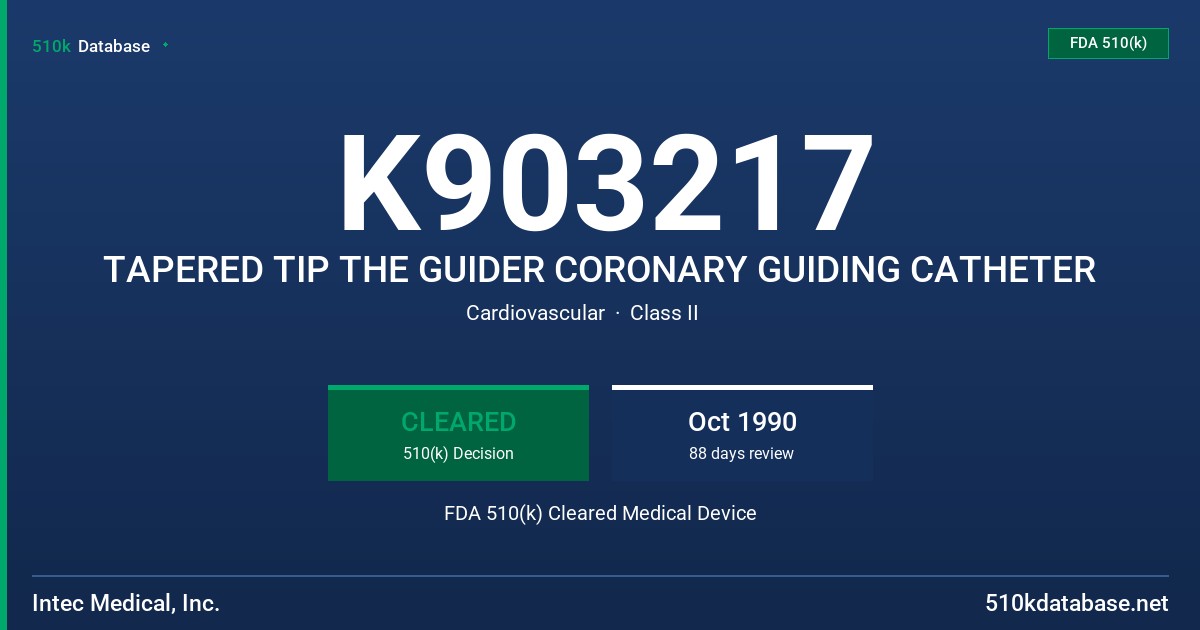 K903217 TAPERED TIP THE GUIDER CORONARY GUIDING CATHETER FDA 510(k) Cleared Medical Device