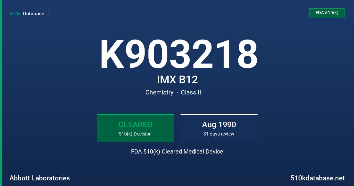 K903218 IMX B12 FDA 510(k) Cleared Medical Device
