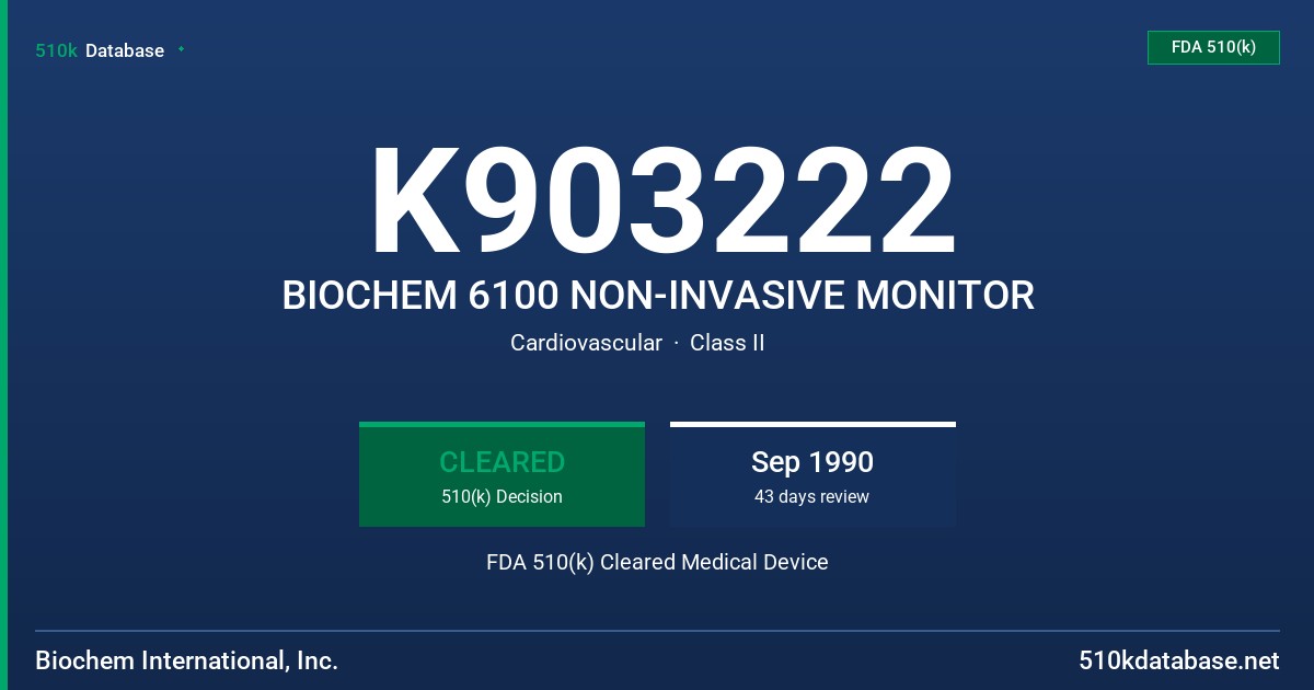 K903222 BIOCHEM 6100 NON-INVASIVE MONITOR FDA 510(k) Cleared Medical Device