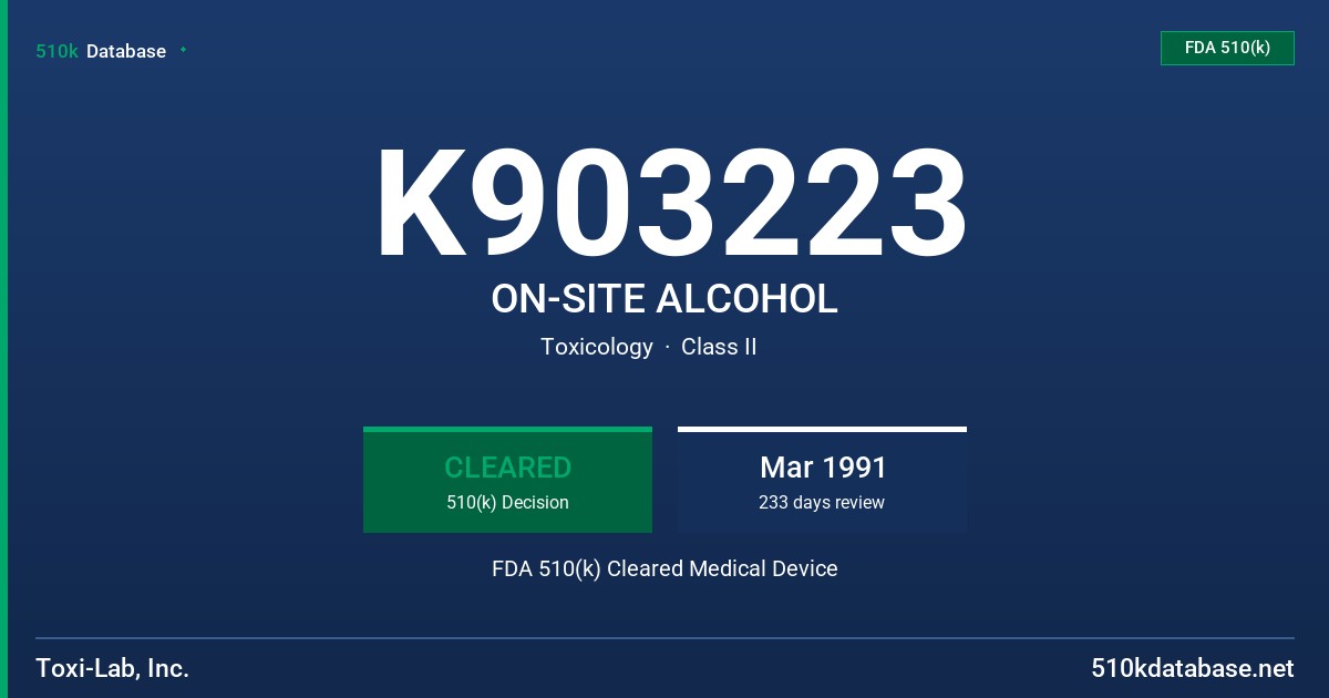 K903223 ON-SITE ALCOHOL FDA 510(k) Cleared Medical Device