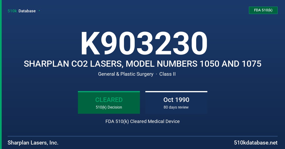 K903230 SHARPLAN CO2 LASERS, MODEL NUMBERS 1050 AND 1075 FDA 510(k) Cleared Medical Device