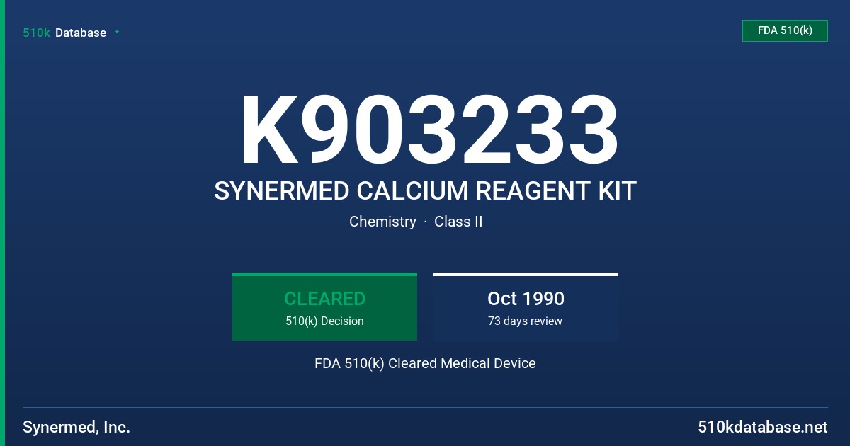 K903233 SYNERMED CALCIUM REAGENT KIT FDA 510(k) Cleared Medical Device