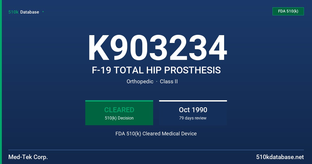 K903234 F-19 TOTAL HIP PROSTHESIS FDA 510(k) Cleared Medical Device