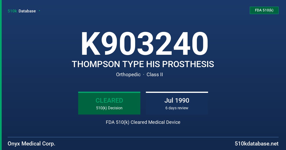 K903240 THOMPSON TYPE HIS PROSTHESIS FDA 510(k) Cleared Medical Device