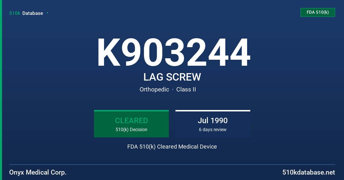 K903244 LAG SCREW FDA 510(k) Cleared Medical Device