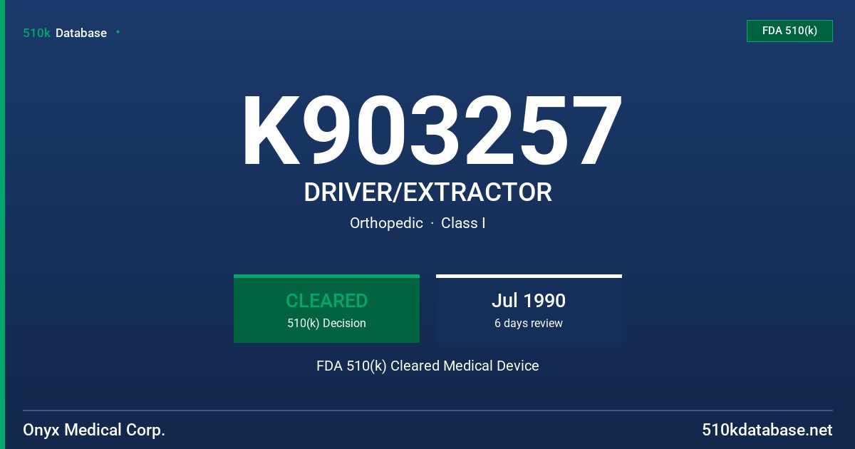 K903257 DRIVER/EXTRACTOR FDA 510(k) Cleared Medical Device