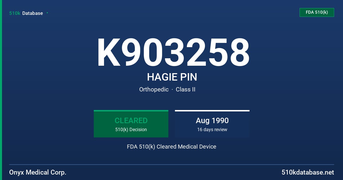 K903258 HAGIE PIN FDA 510(k) Cleared Medical Device