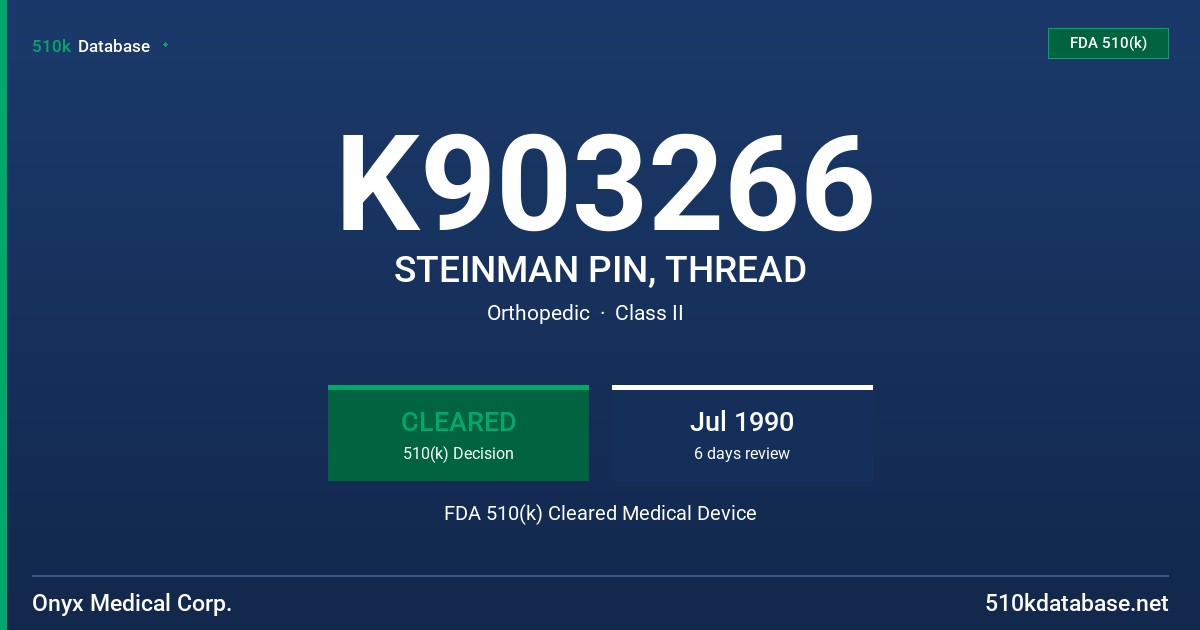K903266 STEINMAN PIN, THREAD FDA 510(k) Cleared Medical Device
