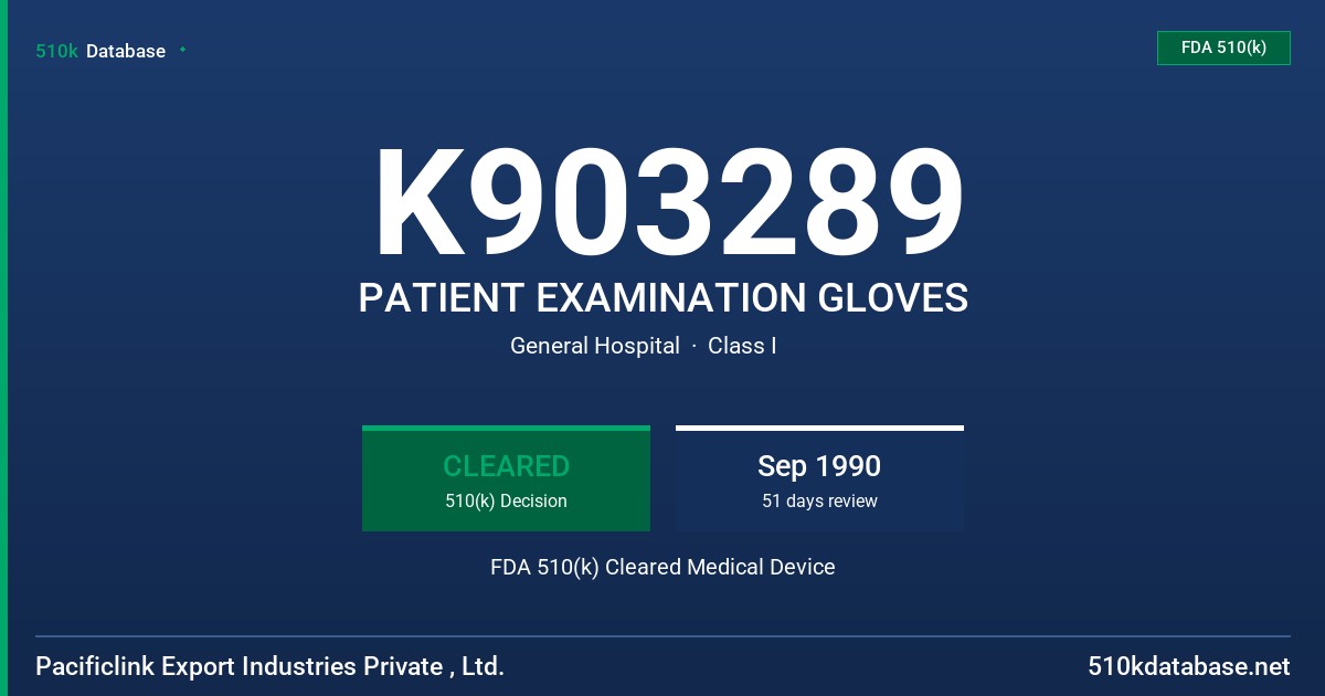K903289 PATIENT EXAMINATION GLOVES FDA 510(k) Cleared Medical Device