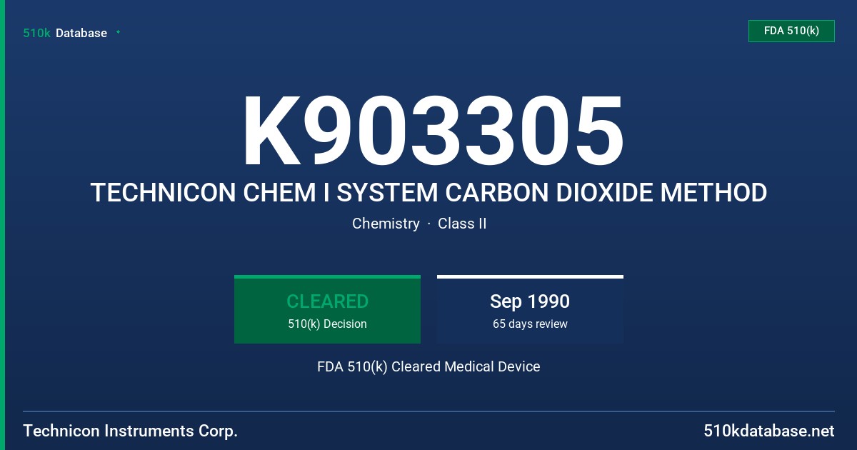 K903305 TECHNICON CHEM I SYSTEM CARBON DIOXIDE METHOD FDA 510(k) Cleared Medical Device