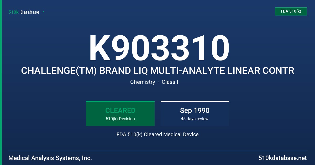 K903310 CHALLENGE(TM) BRAND LIQ MULTI-ANALYTE LINEAR CONTR FDA 510(k) Cleared Medical Device