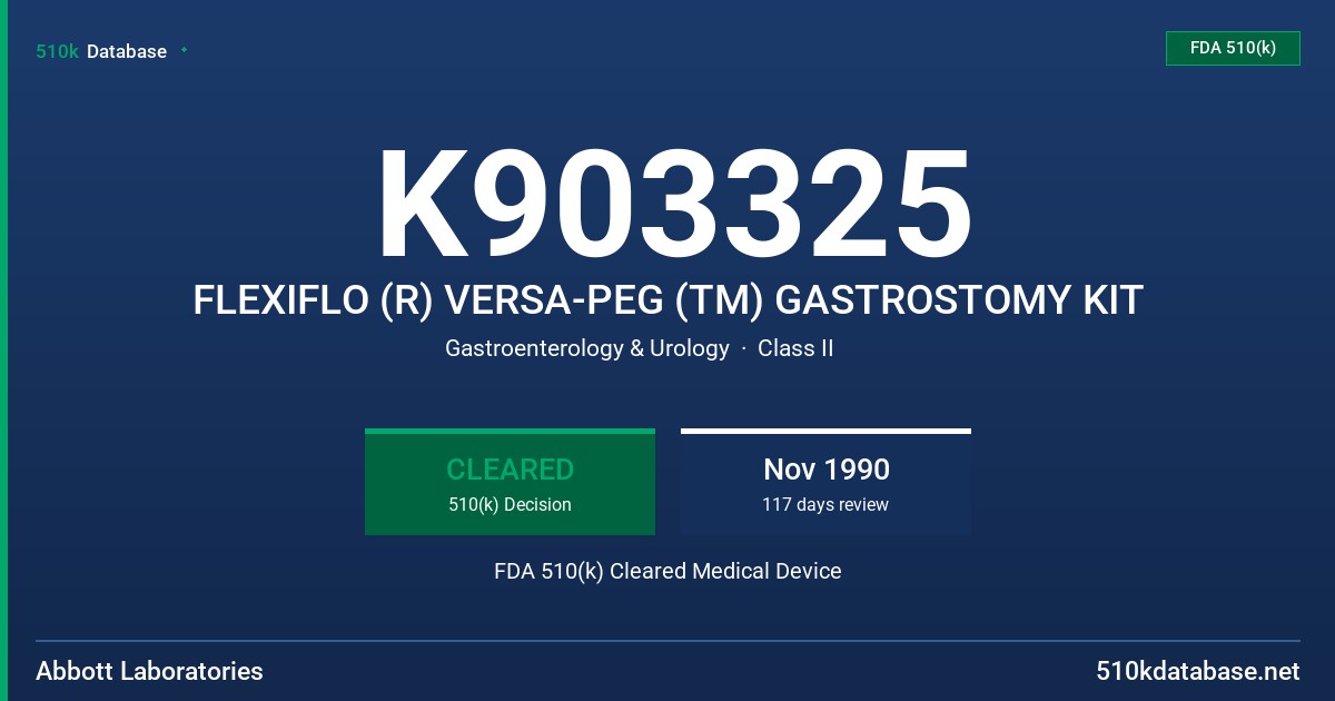 K903325 FLEXIFLO (R) VERSA-PEG (TM) GASTROSTOMY KIT FDA 510(k) Cleared Medical Device
