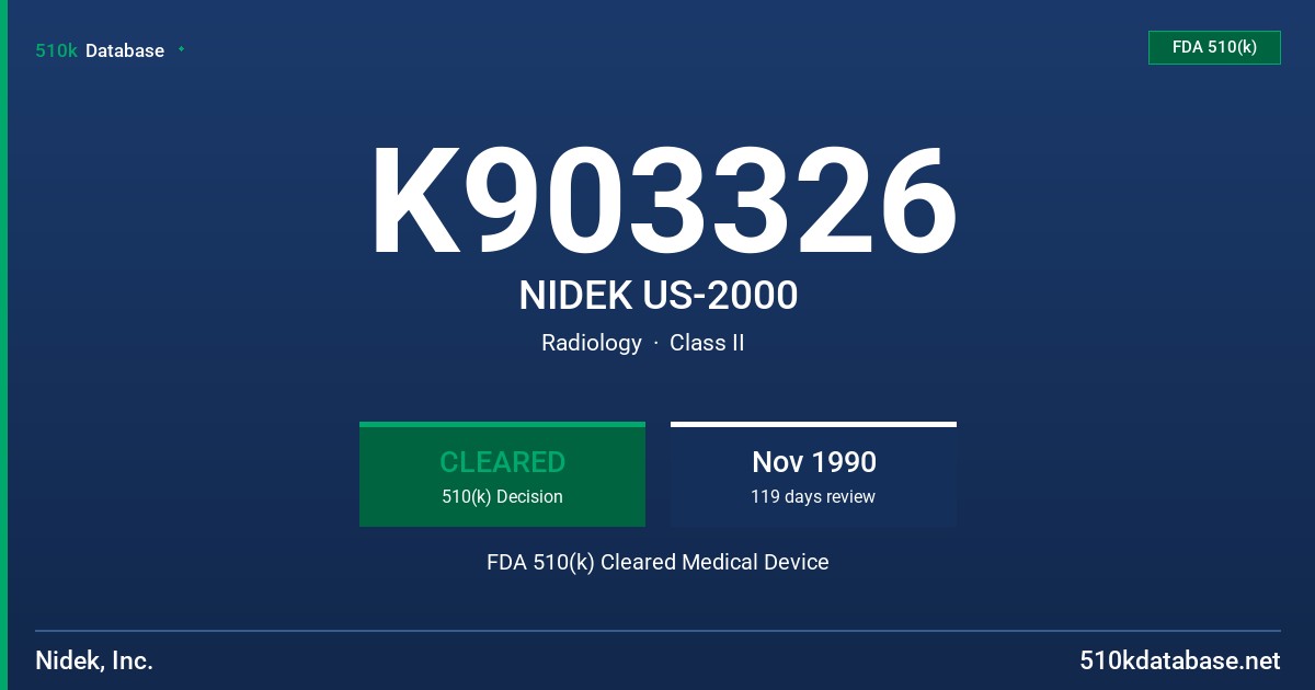 K903326 NIDEK US-2000 FDA 510(k) Cleared Medical Device