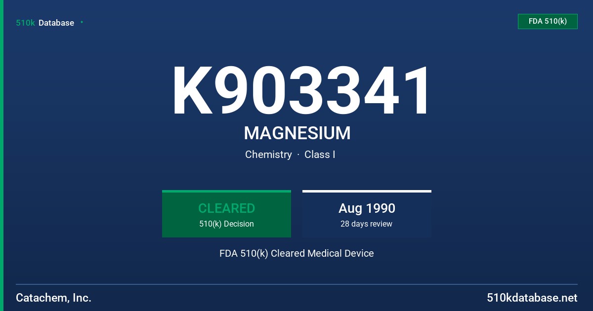 K903341 MAGNESIUM FDA 510(k) Cleared Medical Device