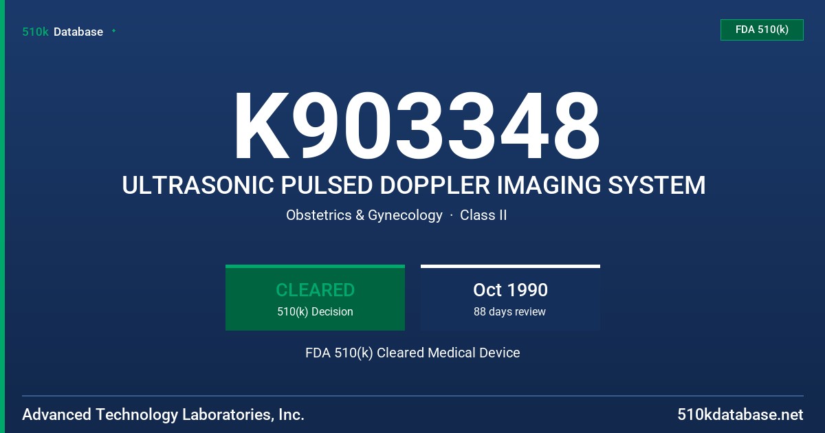 K903348 ULTRASONIC PULSED DOPPLER IMAGING SYSTEM FDA 510(k) Cleared Medical Device