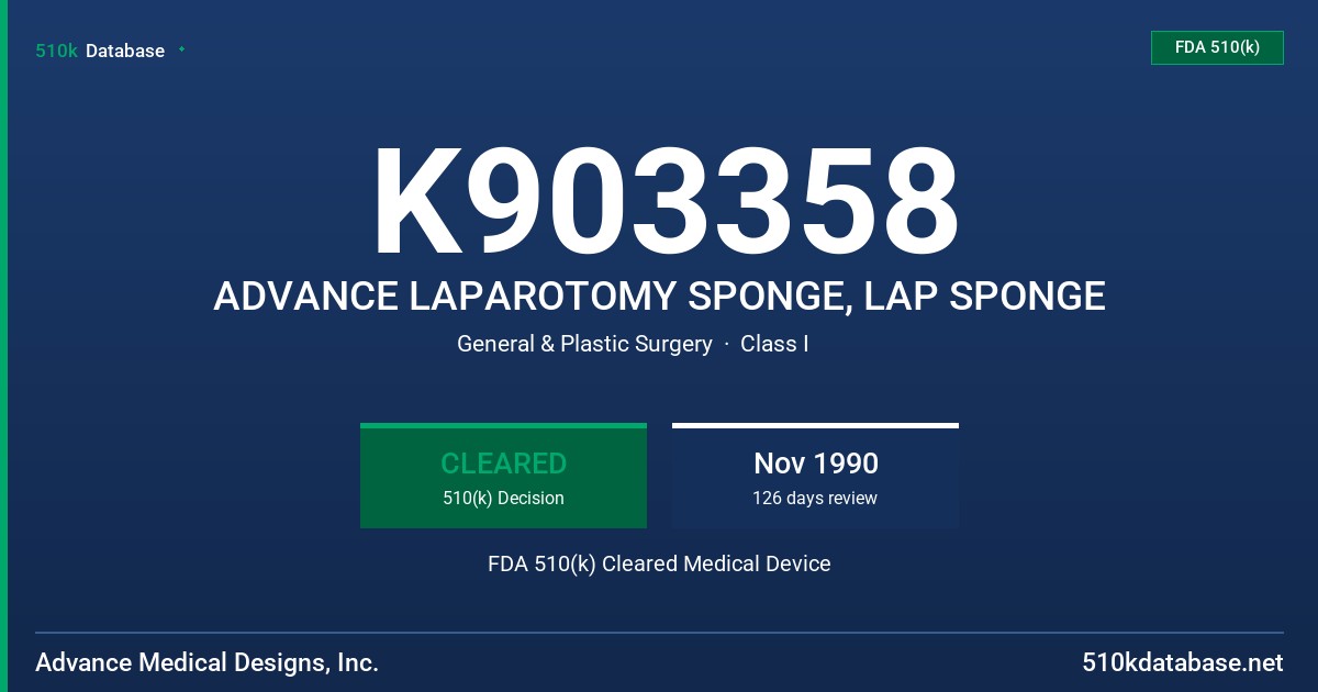 K903358 ADVANCE LAPAROTOMY SPONGE, LAP SPONGE FDA 510(k) Cleared Medical Device