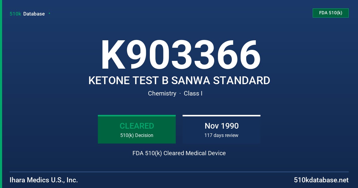 K903366 KETONE TEST B SANWA STANDARD FDA 510(k) Cleared Medical Device
