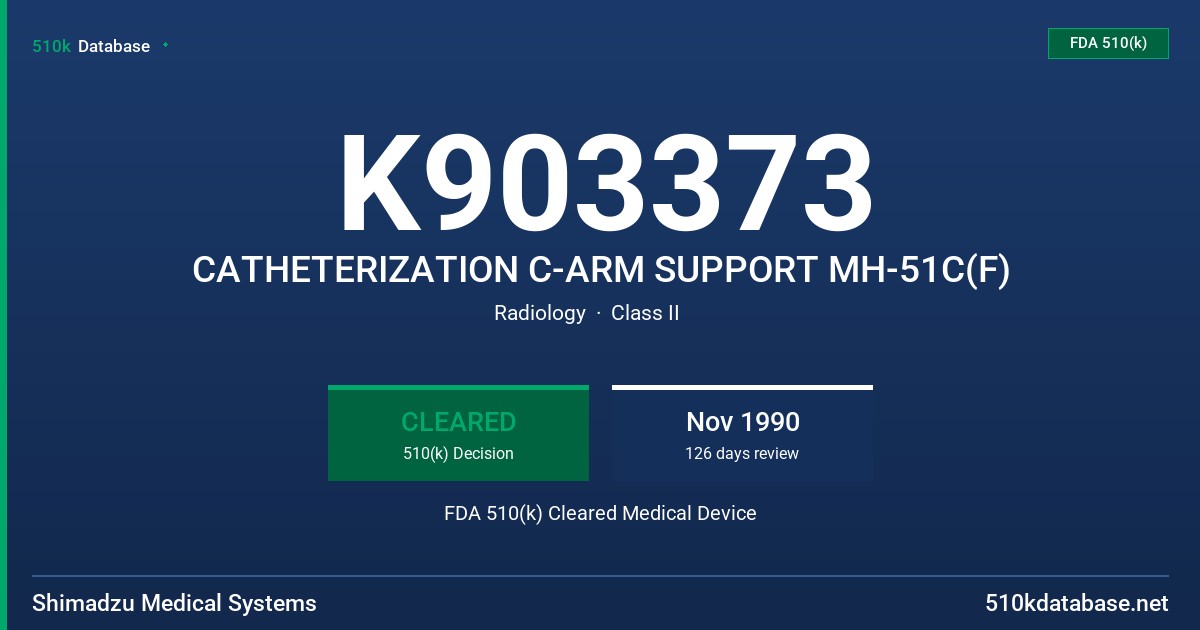 K903373 CATHETERIZATION C-ARM SUPPORT MH-51C(F) FDA 510(k) Cleared Medical Device