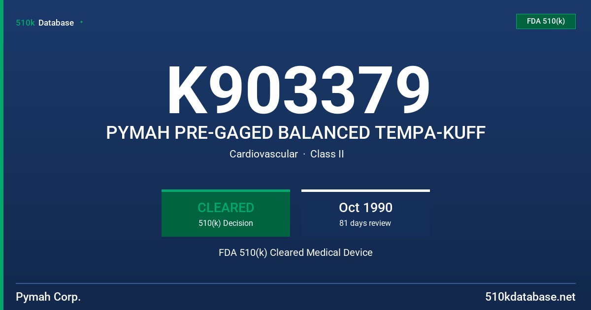 K903379 PYMAH PRE-GAGED BALANCED TEMPA-KUFF FDA 510(k) Cleared Medical Device