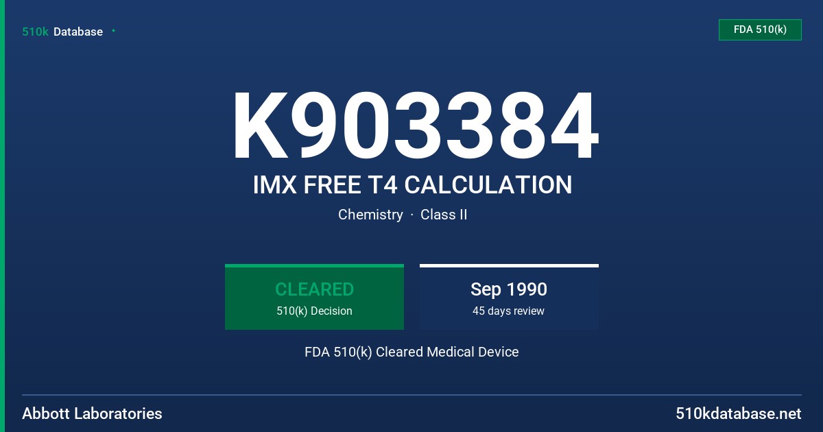 K903384 IMX FREE T4 CALCULATION FDA 510(k) Cleared Medical Device