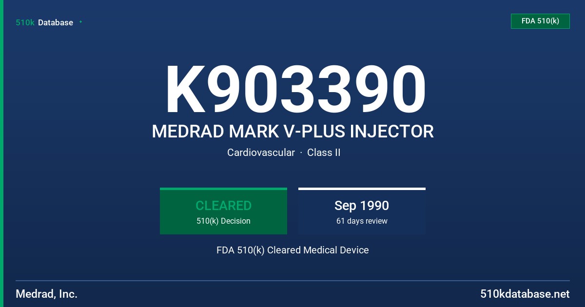 K903390 MEDRAD MARK V-PLUS INJECTOR FDA 510(k) Cleared Medical Device