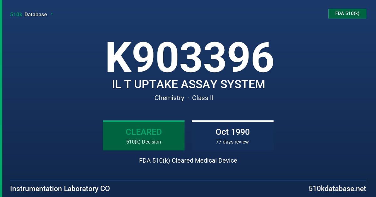 K903396 IL T UPTAKE ASSAY SYSTEM FDA 510(k) Cleared Medical Device