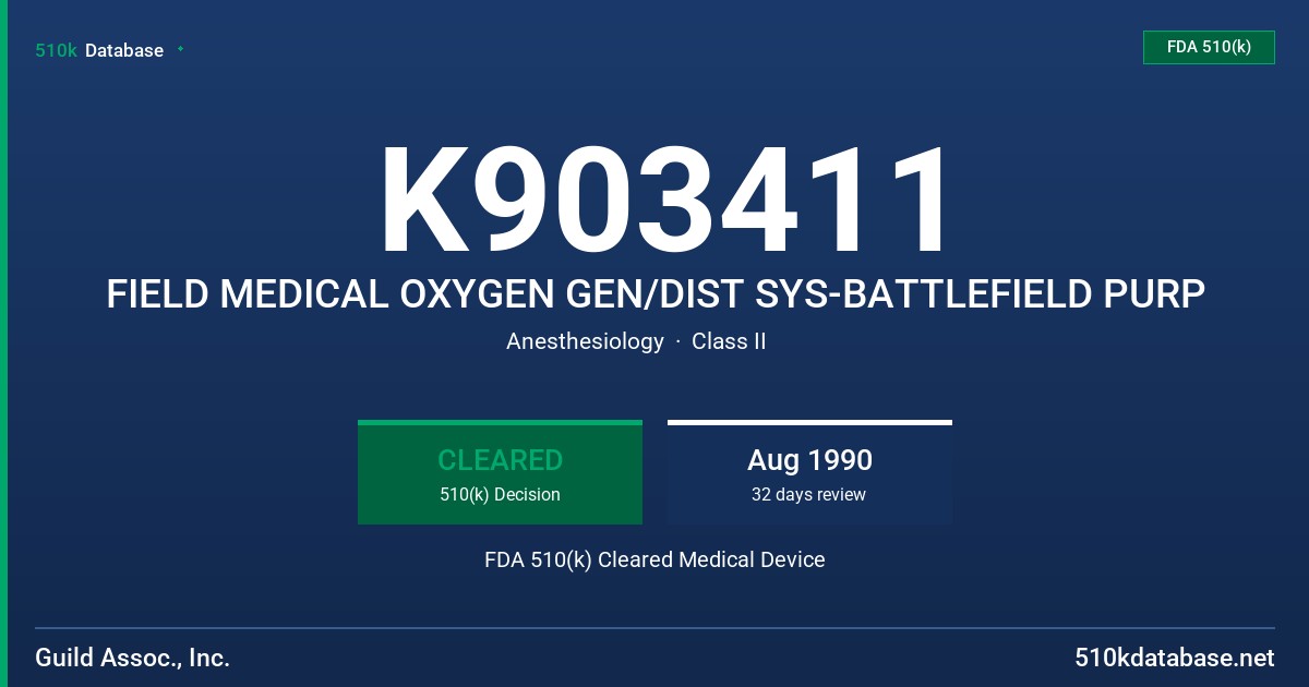 K903411 FIELD MEDICAL OXYGEN GEN/DIST SYS-BATTLEFIELD PURP FDA 510(k) Cleared Medical Device