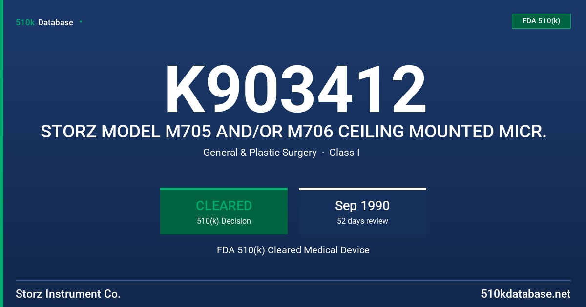 K903412 STORZ MODEL M705 AND/OR M706 CEILING MOUNTED MICR. FDA 510(k) Cleared Medical Device