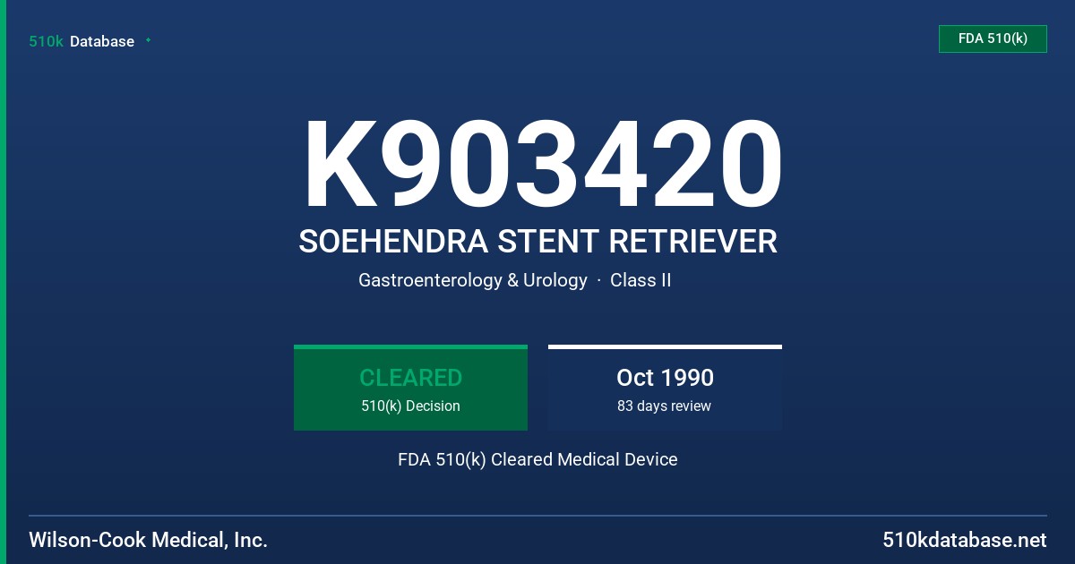 K903420 SOEHENDRA STENT RETRIEVER FDA 510(k) Cleared Medical Device