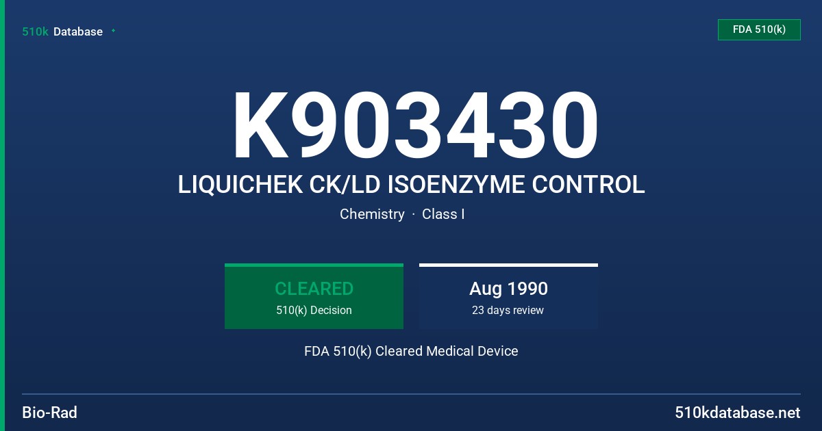 K903430 LIQUICHEK CK/LD ISOENZYME CONTROL FDA 510(k) Cleared Medical Device