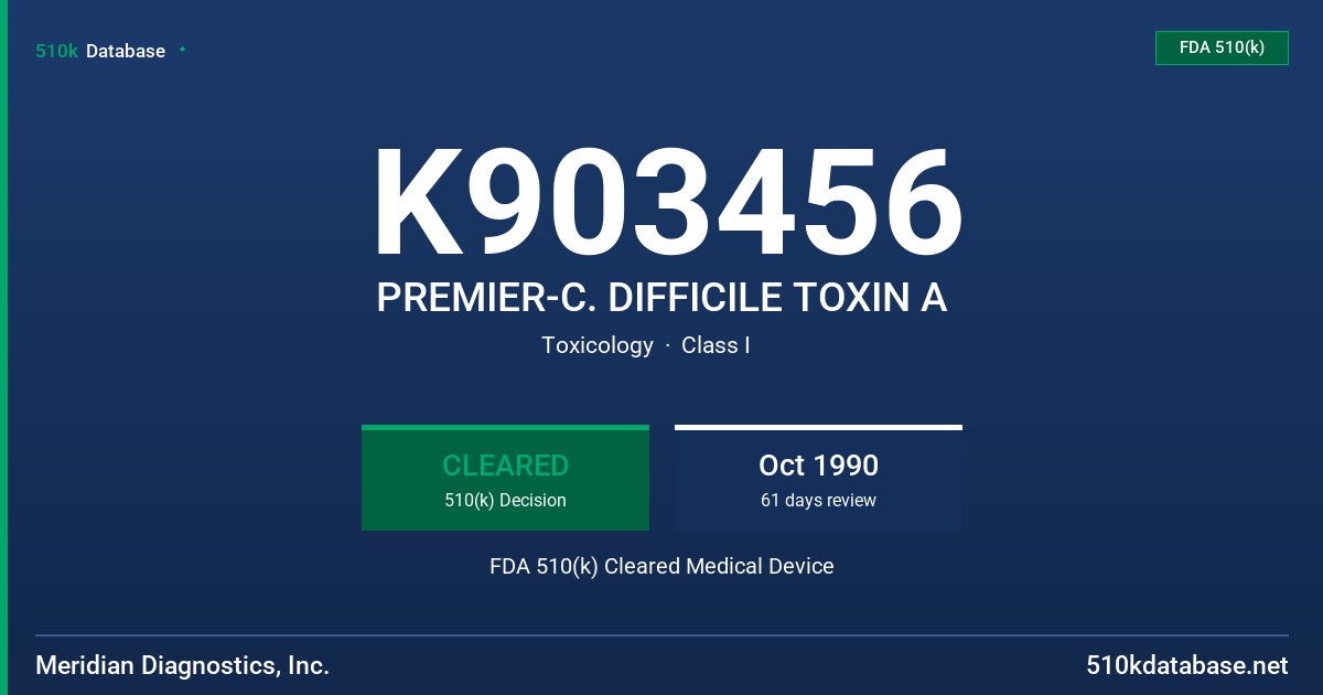 K903456 PREMIER-C. DIFFICILE TOXIN A FDA 510(k) Cleared Medical Device
