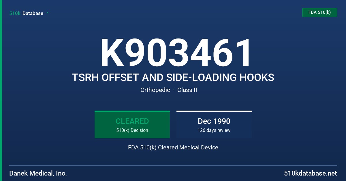 K903461 TSRH OFFSET AND SIDE-LOADING HOOKS FDA 510(k) Cleared Medical Device