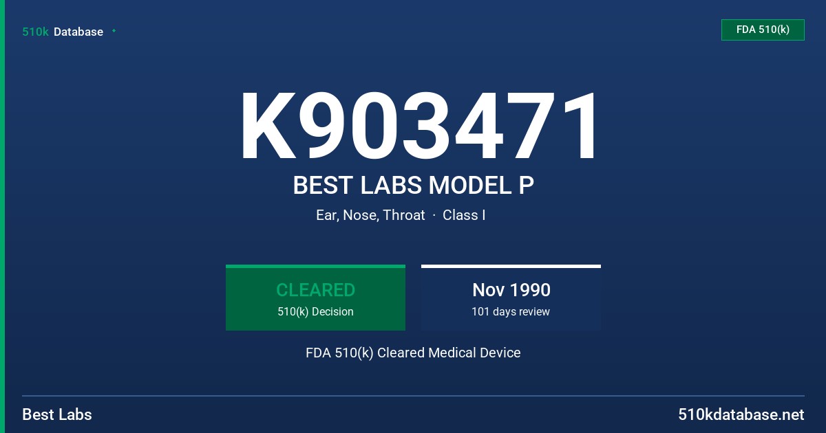 K903471 BEST LABS MODEL P FDA 510(k) Cleared Medical Device