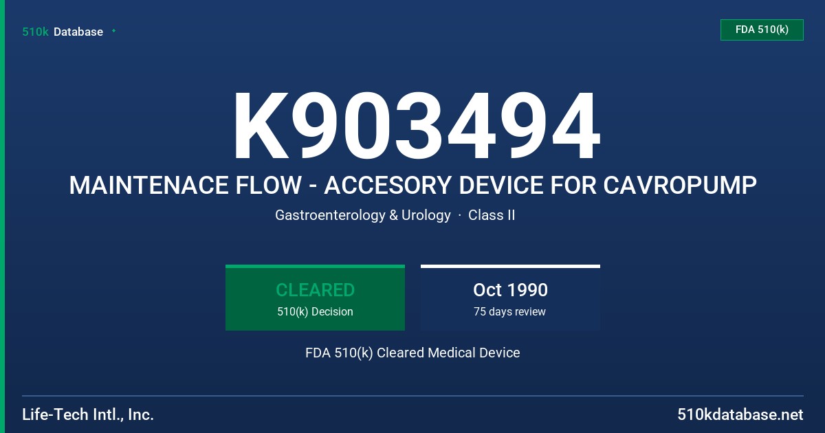K903494 MAINTENACE FLOW - ACCESORY DEVICE FOR CAVROPUMP FDA 510(k) Cleared Medical Device