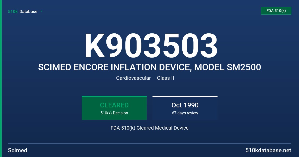 K903503 SCIMED ENCORE INFLATION DEVICE, MODEL SM2500 FDA 510(k) Cleared Medical Device