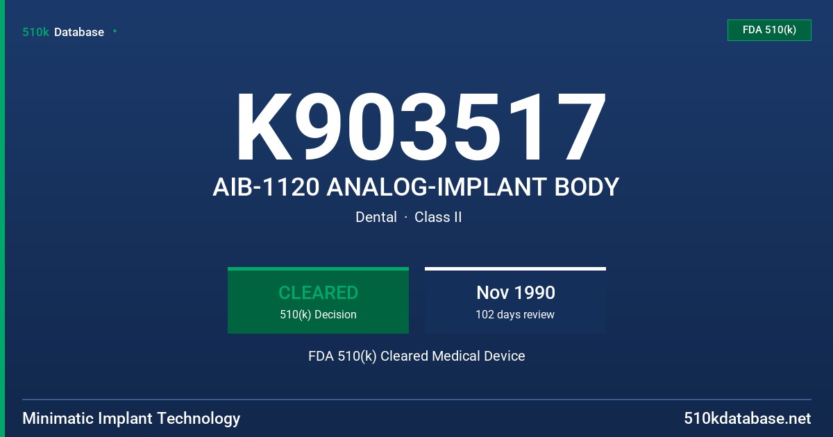 K903517 AIB-1120 ANALOG-IMPLANT BODY FDA 510(k) Cleared Medical Device