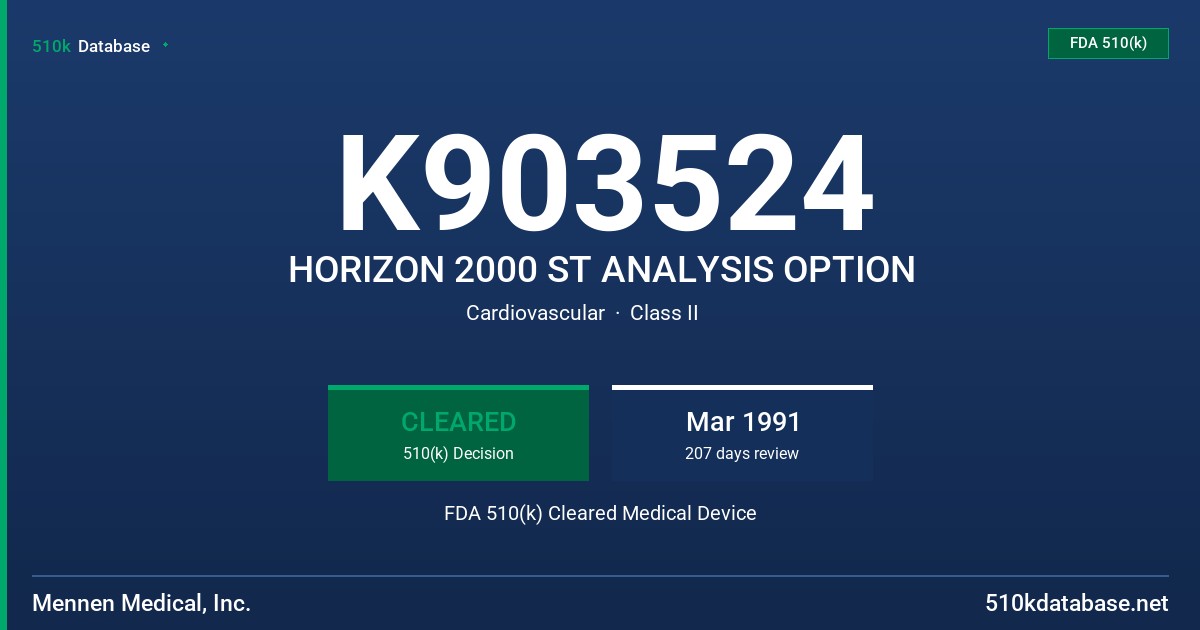 K903524 HORIZON 2000 ST ANALYSIS OPTION FDA 510(k) Cleared Medical Device