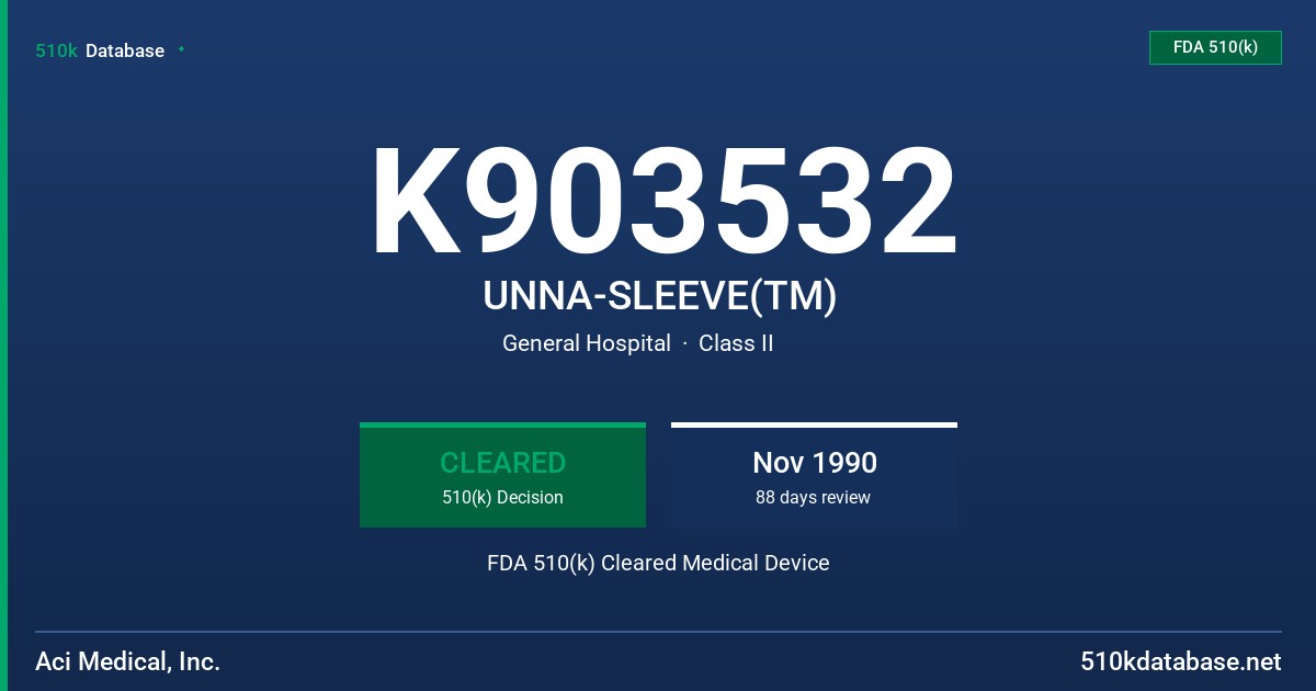 K903532 UNNA-SLEEVE(TM) FDA 510(k) Cleared Medical Device