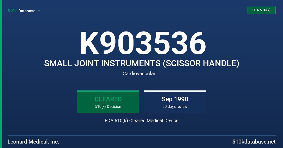 K903536 SMALL JOINT INSTRUMENTS (SCISSOR HANDLE) FDA 510(k) Cleared Medical Device