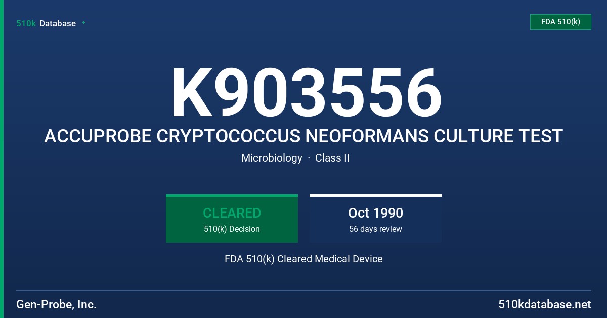 K903556 ACCUPROBE CRYPTOCOCCUS NEOFORMANS CULTURE TEST FDA 510(k) Cleared Medical Device