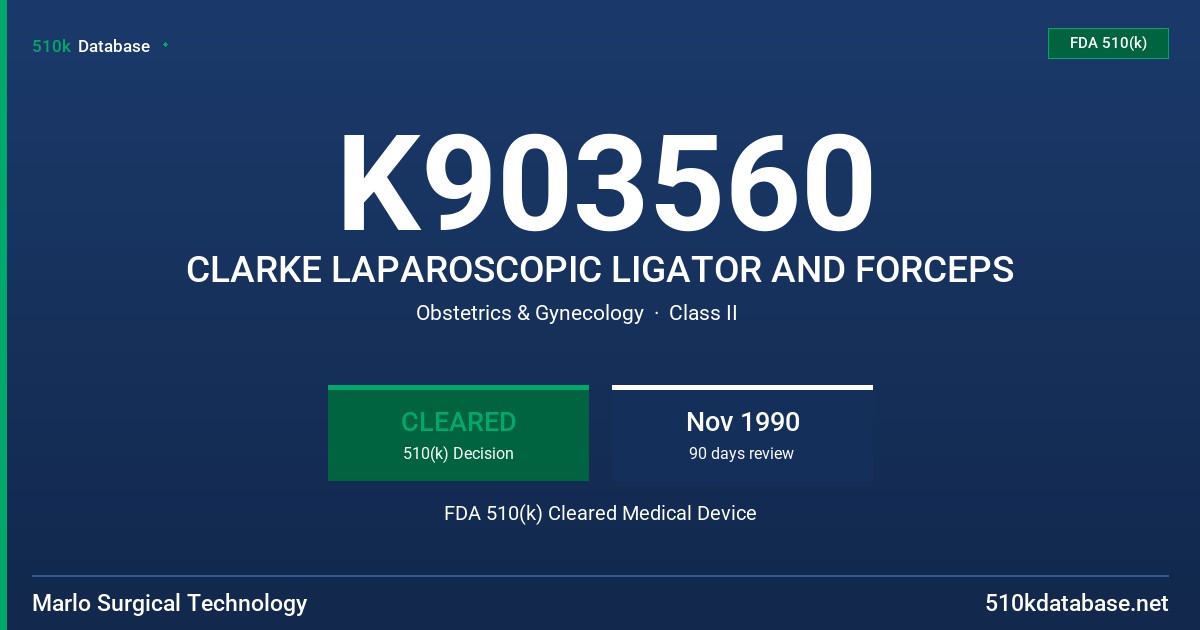 K903560 CLARKE LAPAROSCOPIC LIGATOR AND FORCEPS FDA 510(k) Cleared Medical Device