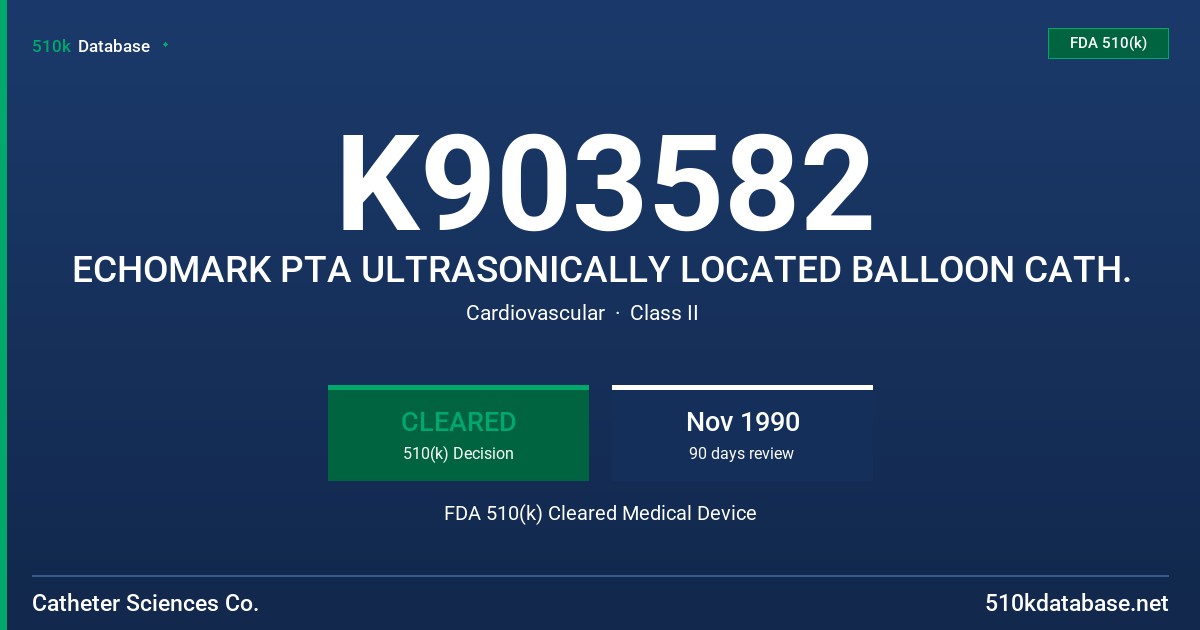 K903582 ECHOMARK PTA ULTRASONICALLY LOCATED BALLOON CATH. FDA 510(k) Cleared Medical Device