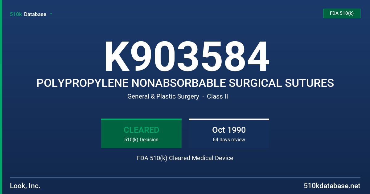 K903584 POLYPROPYLENE NONABSORBABLE SURGICAL SUTURES FDA 510(k) Cleared Medical Device