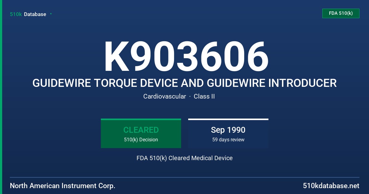 K903606 GUIDEWIRE TORQUE DEVICE AND GUIDEWIRE INTRODUCER FDA 510(k) Cleared Medical Device
