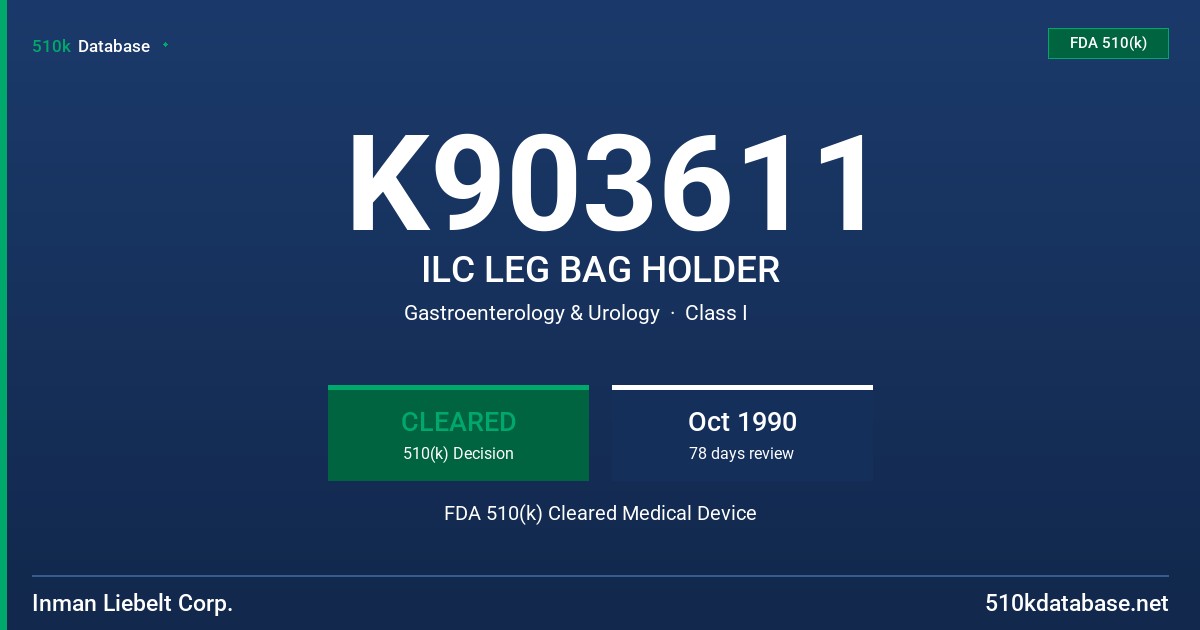 K903611 ILC LEG BAG HOLDER FDA 510(k) Cleared Medical Device
