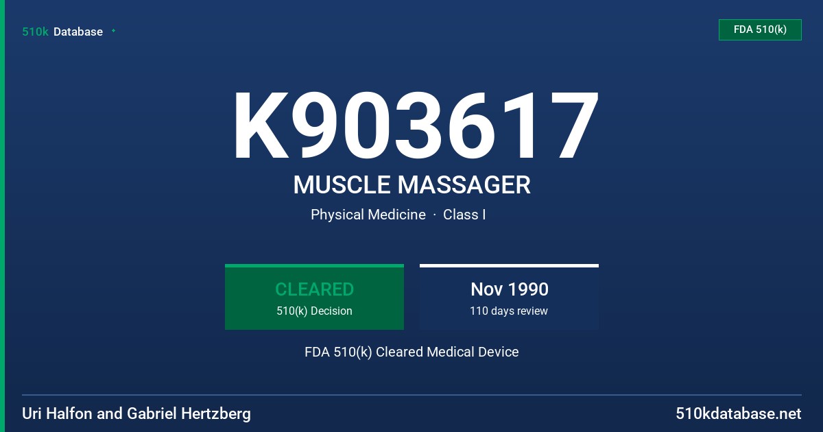 K903617 MUSCLE MASSAGER FDA 510(k) Cleared Medical Device