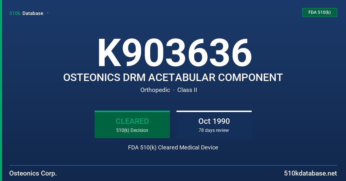 K903636 OSTEONICS DRM ACETABULAR COMPONENT FDA 510(k) Cleared Medical Device