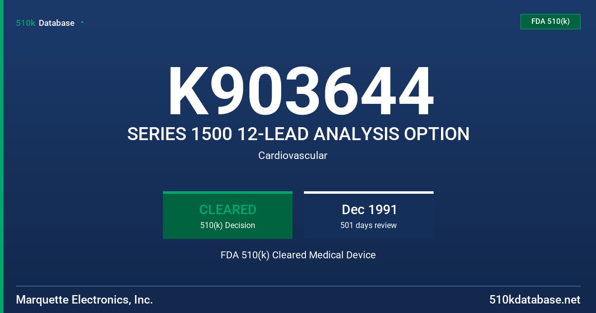 K903644 SERIES 1500 12-LEAD ANALYSIS OPTION FDA 510(k) Cleared Medical Device